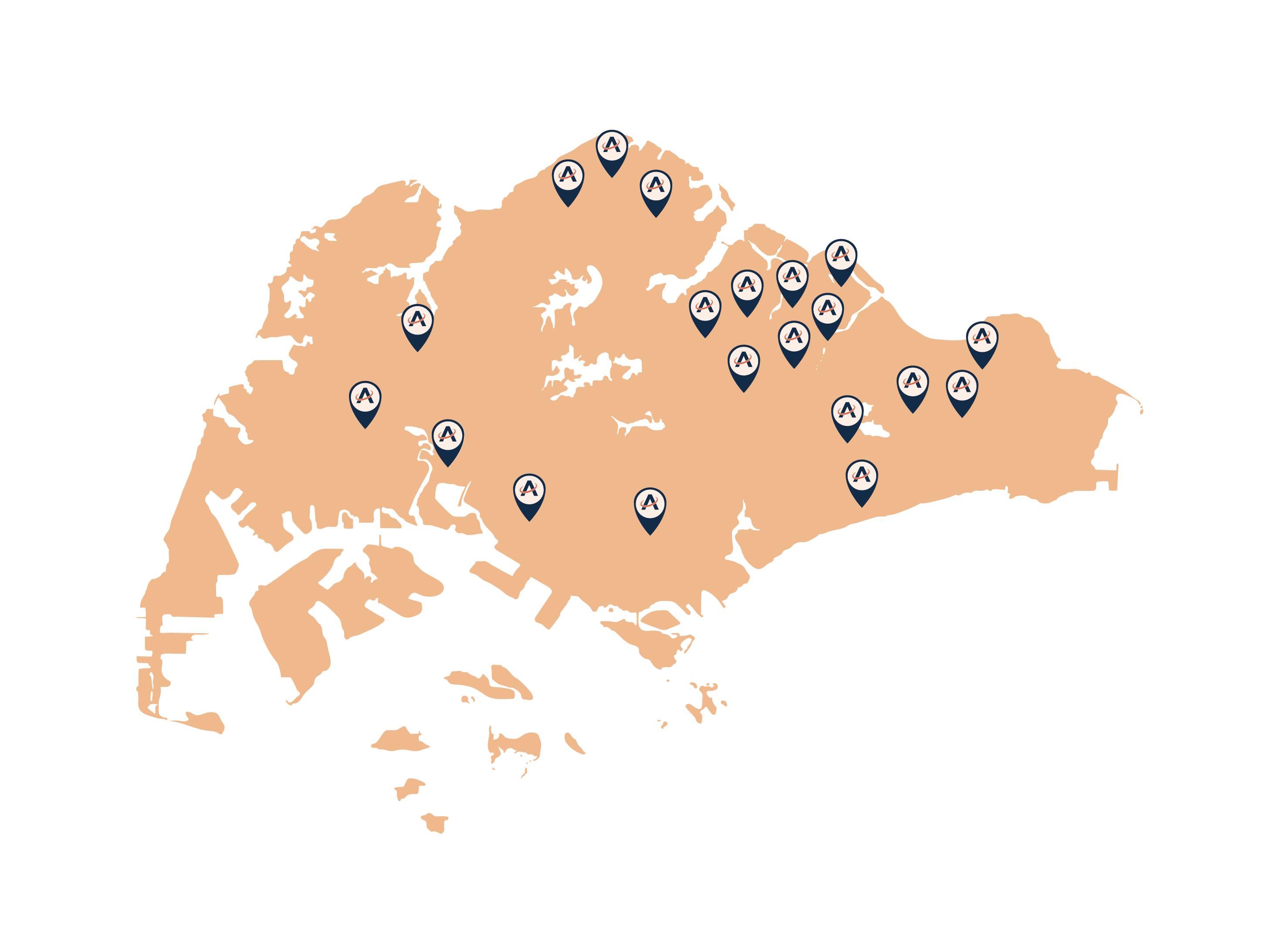 Map of AGrader branches across Singapore